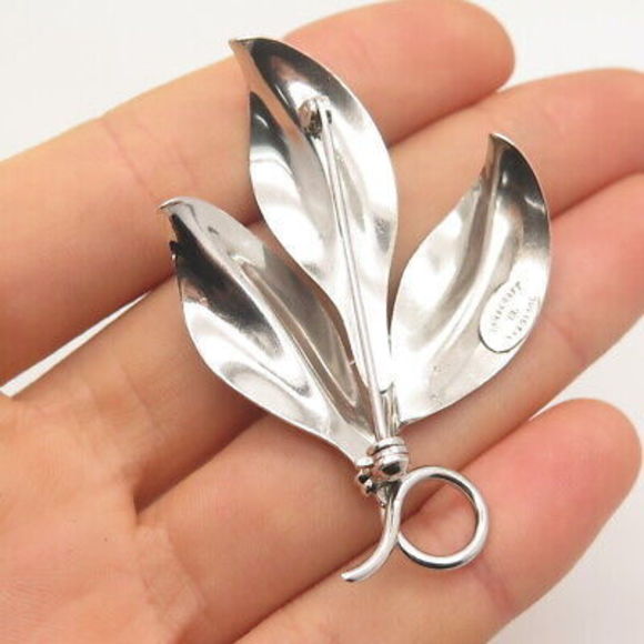 925 Sterling Silver Vintage Danecraft Triple Leaf Pin Brooch - Picture 2 of 8